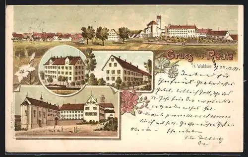Lithographie Reute / Waldsee, St. Joseph, St. Elisabeth, Kloster