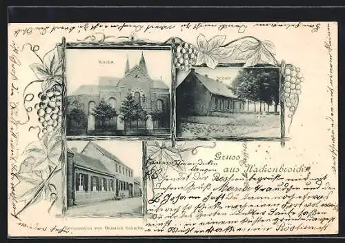 AK Hackenbroich, Gasthaus von Heinrich Schmitz, Kirche, Schule