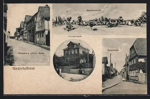 AK Niederhofheim, Gasthaus z. grünen Baum, Schulgebäude, Hauptstrasse, Gesamtansicht