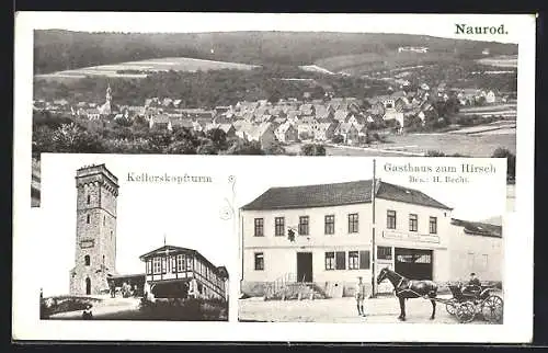 AK Naurod, Gasthaus zum Hirsch, Inh. H. Becht, Kellerskopfturm