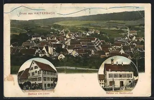 AK Haiterbach, Gasthaus zum Löwen, Rathaus mit Marktbrunnen, Teilansicht