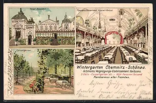 Lithographie Chemnitz-Schönau, Gasthof Wintergarten, Wettinerplatz
