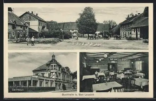 AK Buchheim bei Bad Lausick, Ortspartie mit Fuhrwerken, Gasthaus