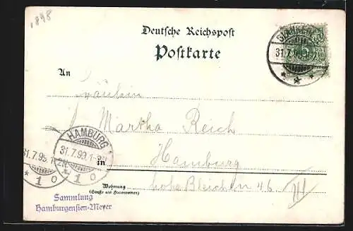 Lithographie Hamburg-Wittenbergen, J. Wiggers Gasthaus, Elbufer mit Promenade