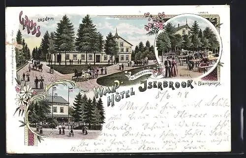 Lithographie Hamburg-Blankenese, Waldhotel Iserbrook Chr. Phillippsen W. mit Umgebung und Garten