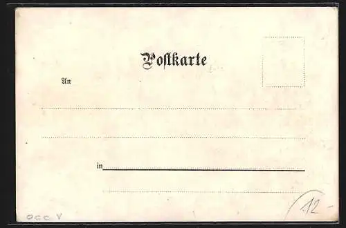 Lithographie Eberbach / Neckar, Rathaus, Amtsgericht, Bismark-Denkmal