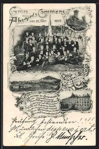 AK Homberg /Efze, Studenten beim Abschieds Commers 1902, Schlossberg Ruine, Seminar
