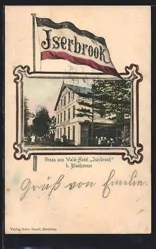 AK Hamburg-Blankenese, Wald-Hotel Iserbrook, Reichsfahne