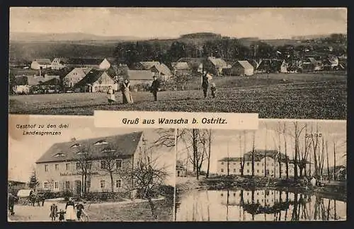 AK Wanscha b. Ostritz, Gasthof zu den drei Landesgrenzen, Schloss