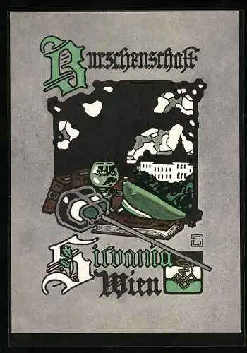 Künstler-AK Wien, Burschenschaft Silvania, Studentenwappen, Jugendstil