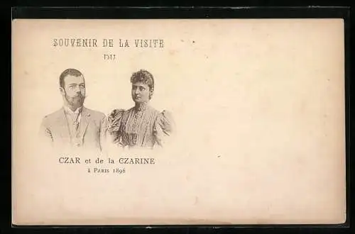 AK Czar Nikolaus II. und Czarin von Russland in Paris 1896