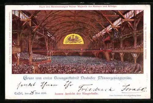 Künstler-AK Cassel, Gesangwettstreit Deutscher Männergesangvereine 1899, Festhalle, Ganzsache 5 Pfennig