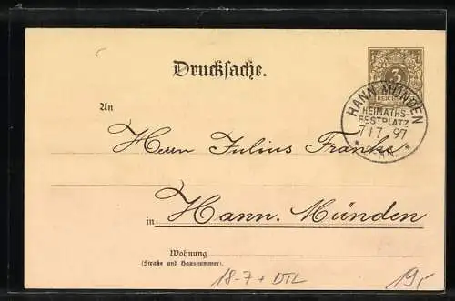 Lithographie Hann. Münden, 1. Mündener Heimatfest 1897, Langestrasse, Rathaus, Ganzsache 3 Pfennig