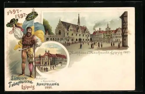 Lithographie Ganzsache PP9C16 /09: Leipzig, Sächsisch Thüringische Industrie- u. Gewerbe-Ausstellung 1897, Rathaus