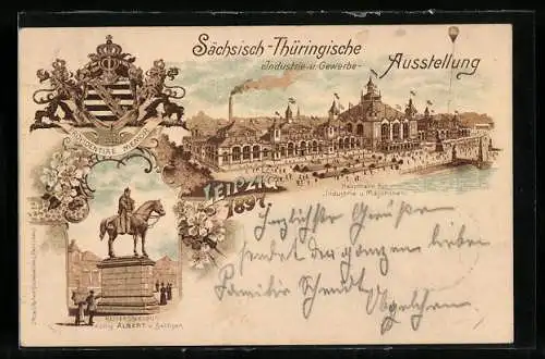Lithographie Leipzig, Sächsisch-Thüringische Industrie & Gewerbe Ausstellung 1897, Albert Denkmal, Ganzsache 5 Pfg.