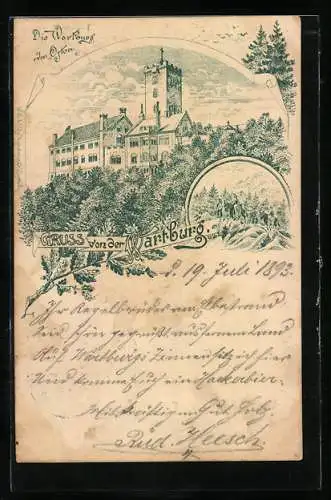 Vorläufer-Lithographie Ganzsache PP9F400: Wartburg, 1893, Burg von Osten