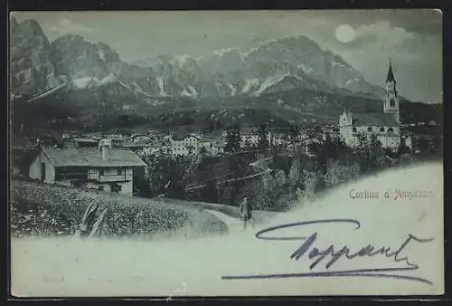 Mondschein-AK Cortina d`Ampezzo, Panorama