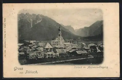 AK Toblach, Ortsansicht mit Ampezzo-Eingang