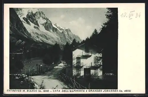 AK Entreves M. Bianco, Casa dell`Alpinista e Grandes Jorasses