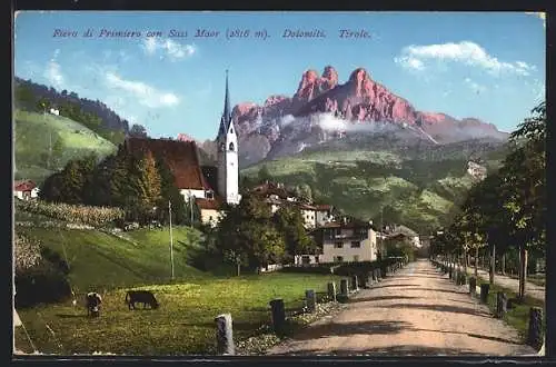 AK Fiera di Primiero, Ortsansicht mit Strasse vor Berggipfeln