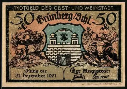 Notgeld Grünberg /Schl., 50 Pfennig, Altes Haus in der Hospitalstrasse