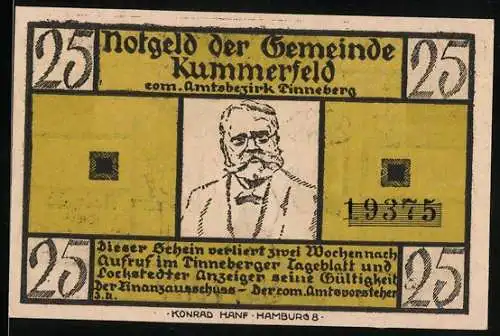 Notgeld Kummerfeld, 25 Pfennig, Hypnotisierter Bäcker und zwei Bäckerinnen