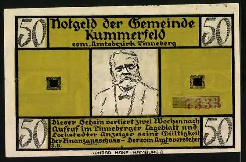 Notgeld Kummerfeld, 50 Pfennig, Der Bäcker ist hypnotisiert, der Arzt kommt