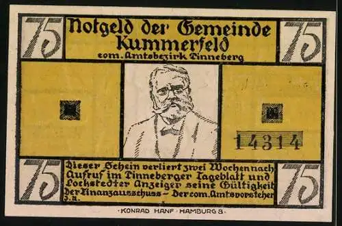 Notgeld Kummerfeld, 75 Pfennig, Diebe bestehlen hypnotisierten Bäcker