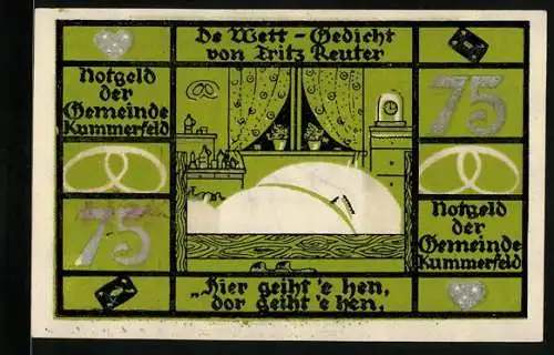 Notgeld Kummerfeld, 75 Pfennig, Der Bäcker am Schlafen