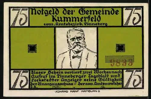 Notgeld Kummerfeld, 75 Pfennig, Die Diebe verlassen mit Beute die Bäckerei