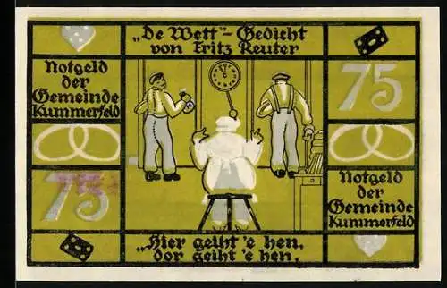 Notgeld Kummerfeld, 75 Pfennig, Diebe verlassen mit der Beute die Bäckerei