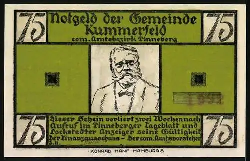 Notgeld Kummerfeld, 75 Pfennig, Diebe verlassen mit der Beute die Bäckerei