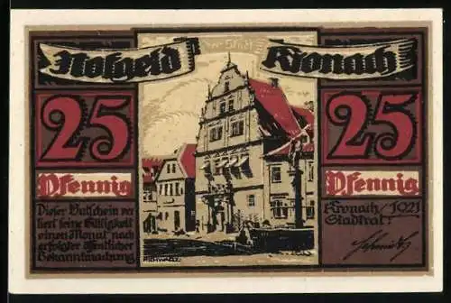 Notgeld Kronach 1921, 25 Pfennig, Blick auf das Rathaus