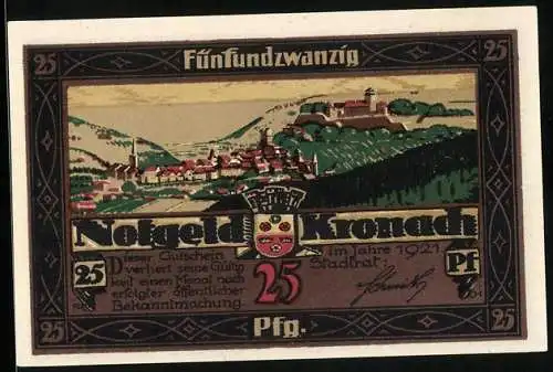 Notgeld Kronach 1921, 25 Pfennig, Ortsansicht aus der Ferne