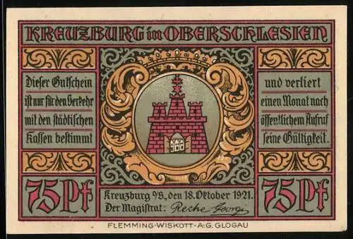 Notgeld Kreuzburg in Oberschlesien 1921, 75 Pfennig, Partie an den 12 Aposteln