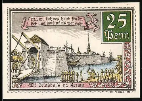 Notgeld Krempe 1920, 25 Pfennig, Die Befestigungsmauern am Wasser
