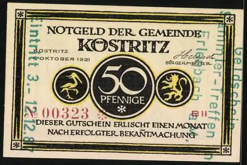 Notgeld Köstritz 1921, 50 Pfennig, Paar beim Picknick trinkt schwarzes Bier