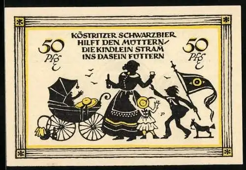 Notgeld Köstritz 1921, 50 Pfennig, Mutter gibt den Kindern Schwarzbier
