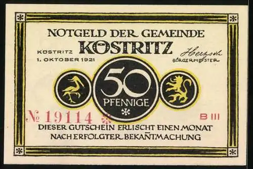 Notgeld Köstritz 1921, 50 Pfennig, Mutter gibt den Kindern Schwarzbier