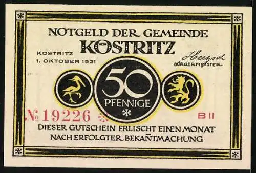 Notgeld Köstritz 1921, 50 Pfennig, Paar beim Picknick mit Schwarzbier