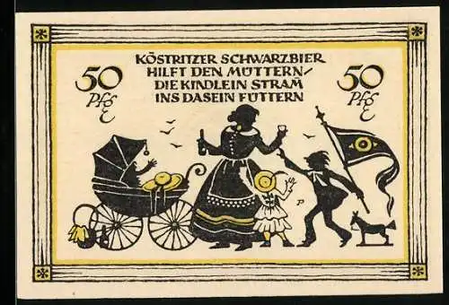 Notgeld Köstritz 1921, 50 Pfennig, Mutter gibt ihren Kindern Schwarzbier
