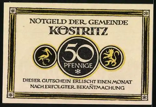 Notgeld Köstritz 1921, 50 Pfennig, Herren trinken Schwarzbier am Tisch