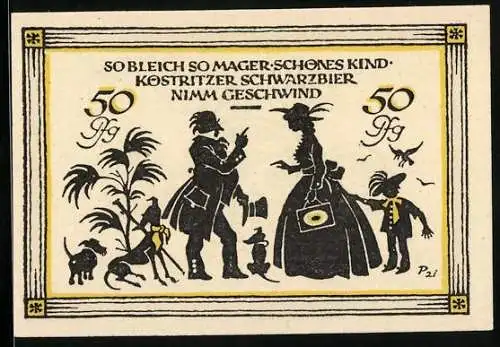 Notgeld Köstritz 1921, 50 Pfennig, Ein Herr verschreibt der Dame Schwarzbier