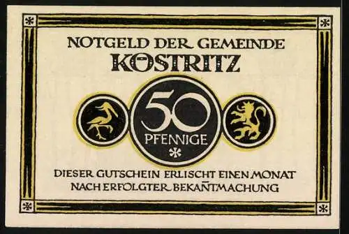 Notgeld Köstritz 1921, 50 Pfennig, Mann prostet seiner Frau mit Schwarzbier zu