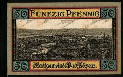 Notgeld Bad Kösen 1921, 50 Pfennig, Gesamtansicht am Fluss