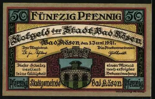 Notgeld Bad Kösen 1921, 50 Pfennig, Gesamtansicht am Fluss