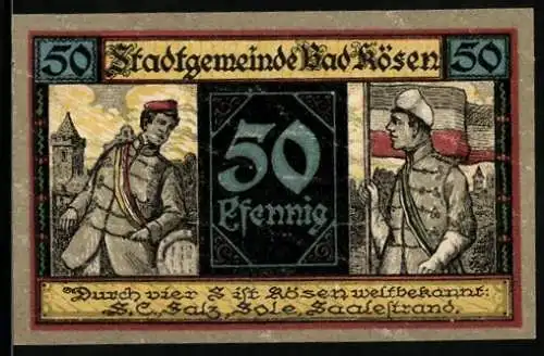 Notgeld Köslin 1921, 50 Pfennig, Die vier S von Kösen, S.C., Salz, Sole, Saalestrand