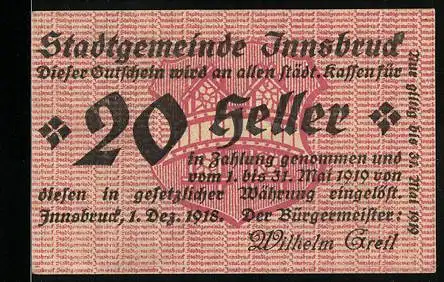 Notgeld Innsbruck 1918, 20 Heller, Das Wappen im Hintergrund