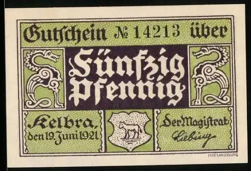 Notgeld Kelbra 1921, 50 Pfennig, Das Rathaus