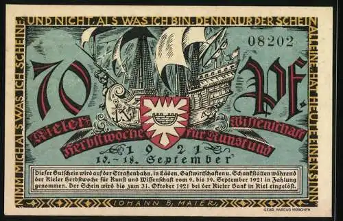 Notgeld Kiel 1921, 70 Pfennig, Herbstwoche für Kunst und Wissenschaft, die alten Speicher